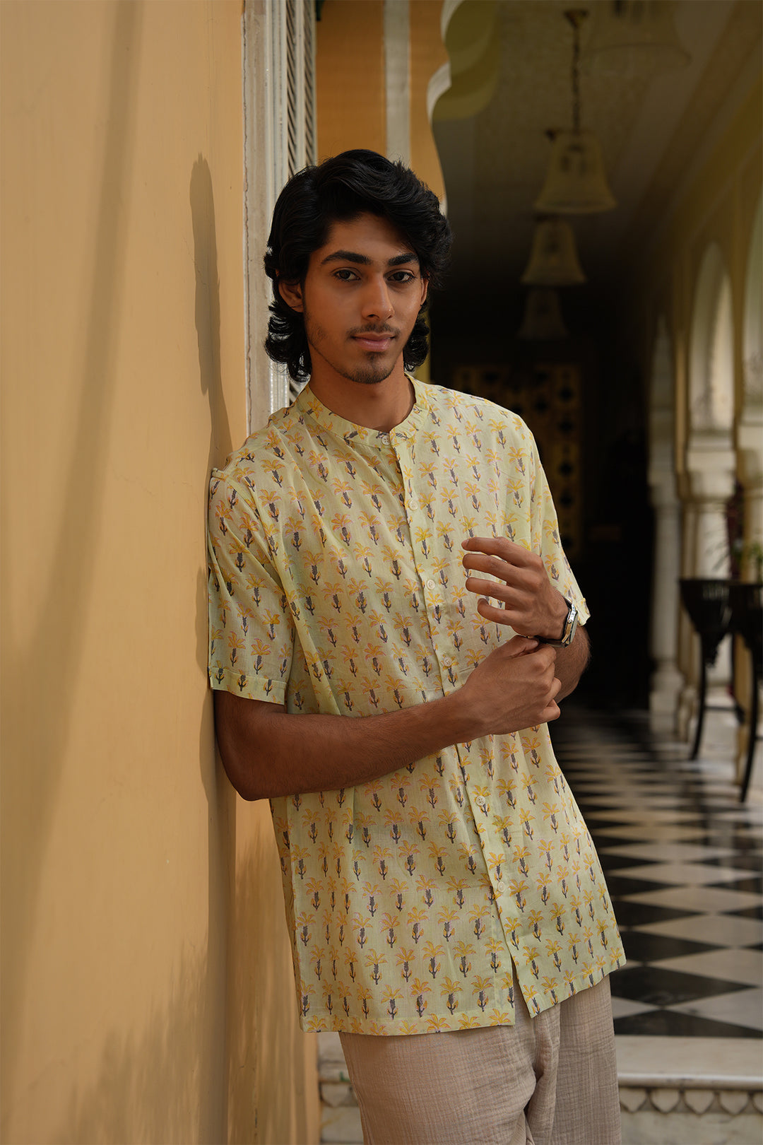 Vaayu Green Block Printed Cotton Shirt