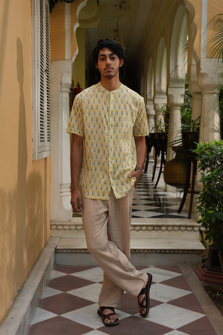Vaayu Green Block Printed Cotton Shirt