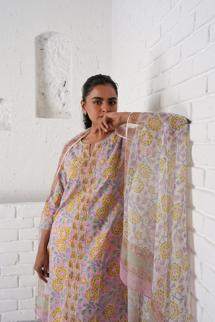 Rangrez Pink Jaal Cotton Kurta Set of 3