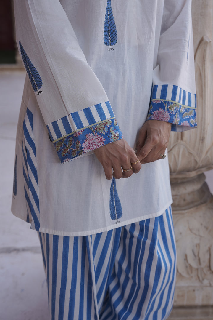 Safaid White Kurta with Blue Farshi Salwar Set of 2