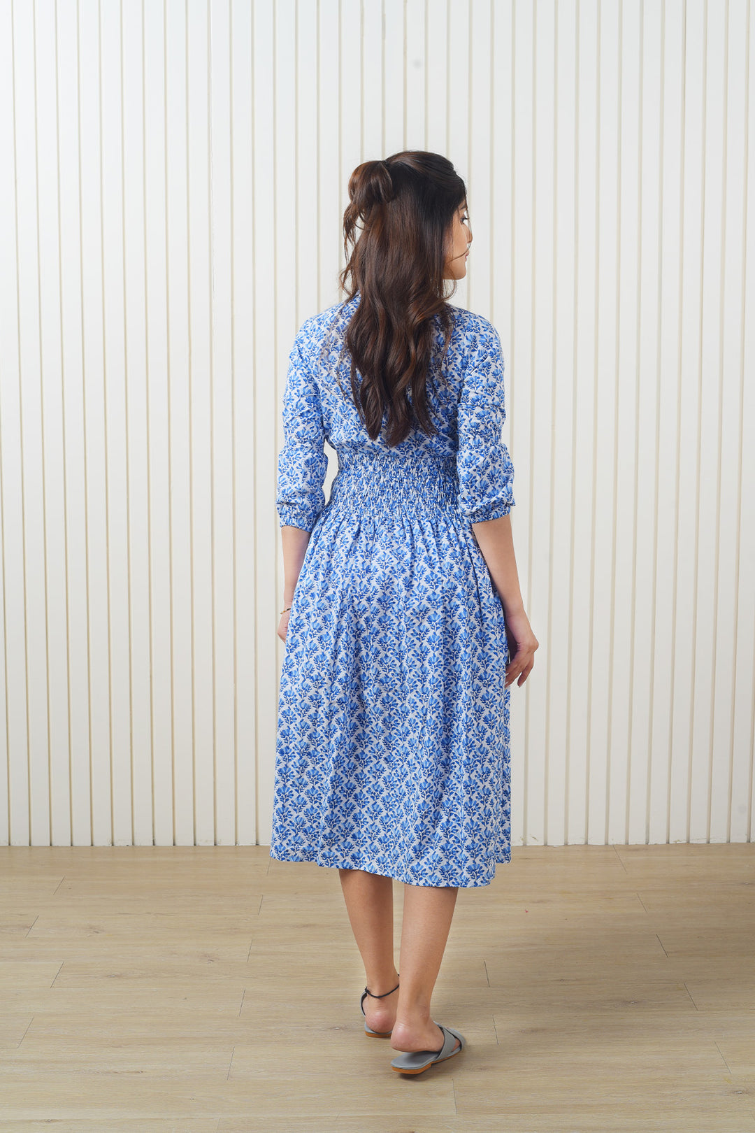 Blue Block Printed Dress