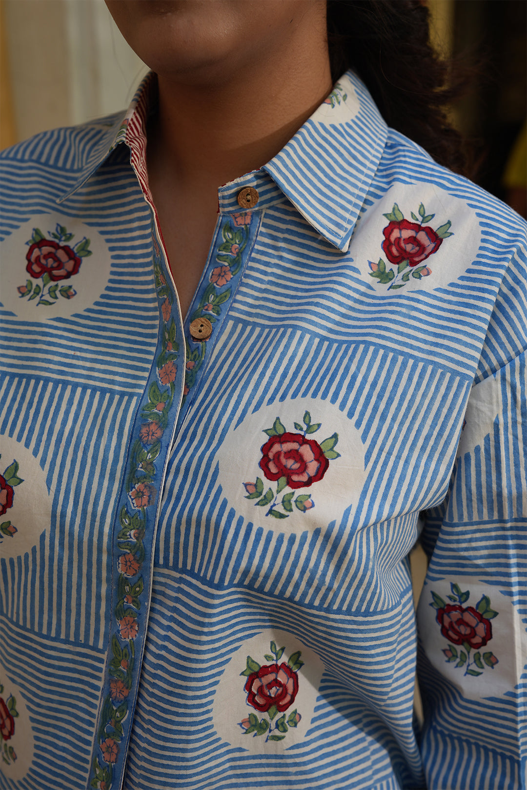 Pihu Blue Block Printed Poplin Shirt with Green Solid Poplin Pant Set of 2
