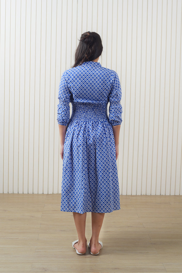 Summer Edit Blue Block Print Dress