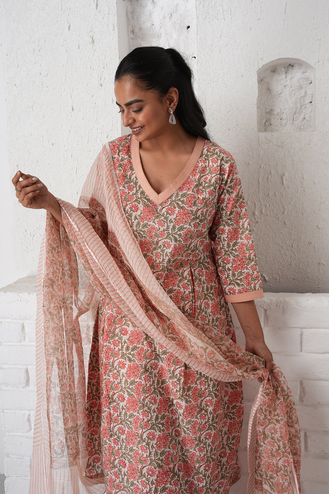 Rangrez Peach A-line Cotton Kurta Set of 3