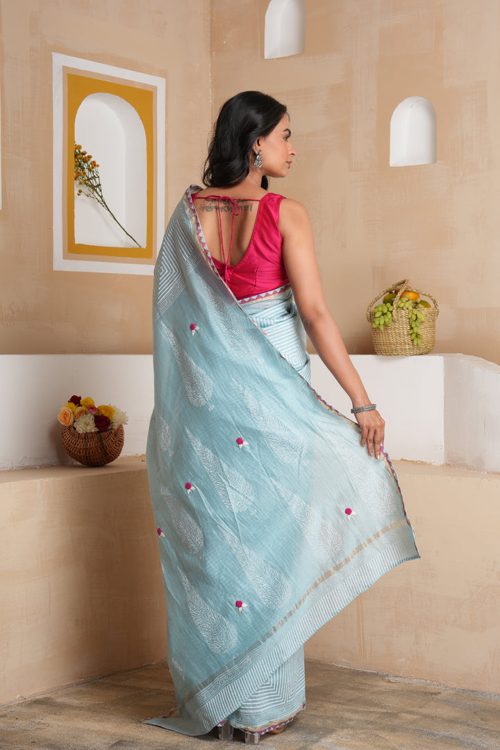 Aura Electric Blue Chanderi Saree
