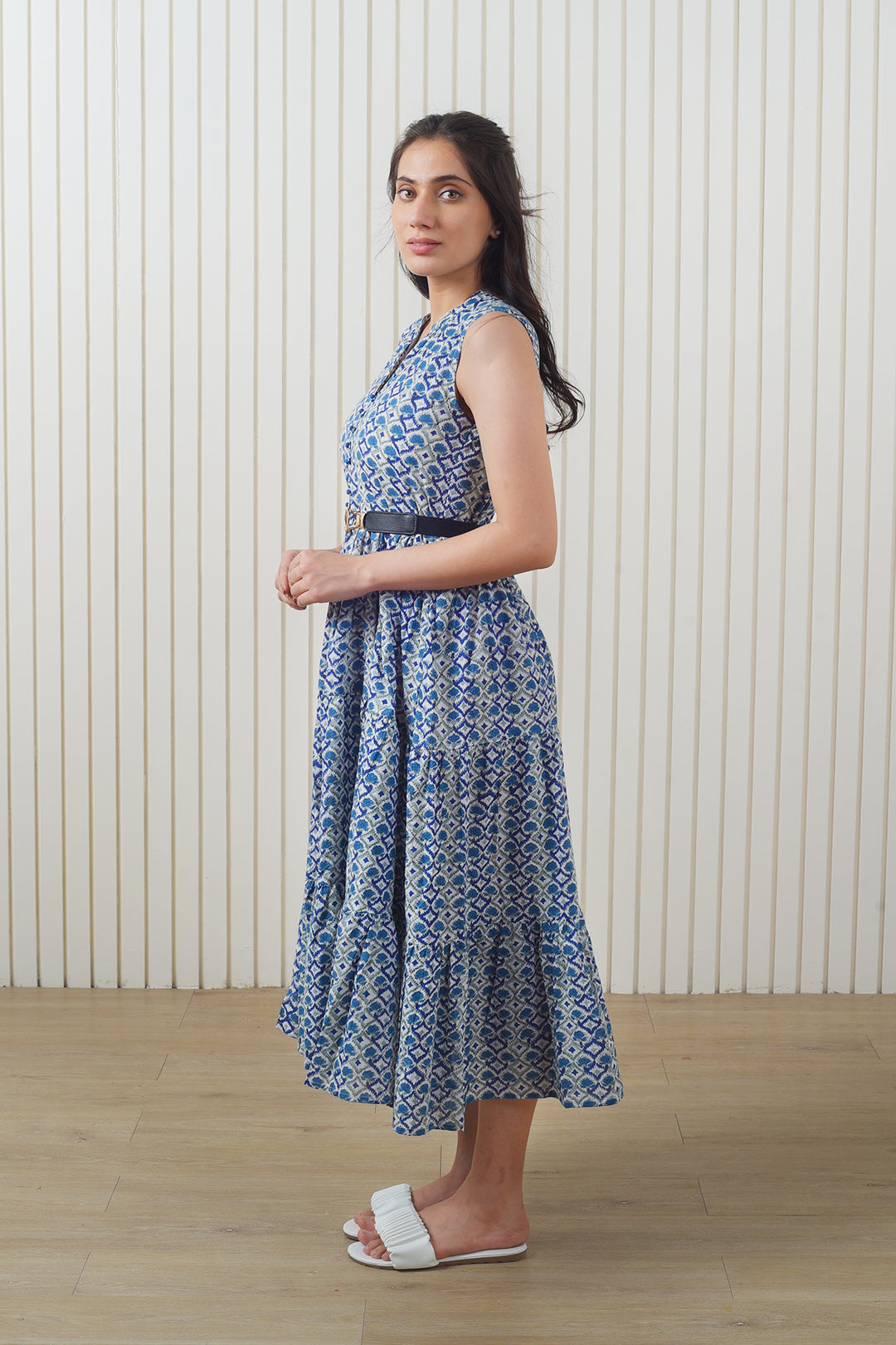 Blue Block Print Dress