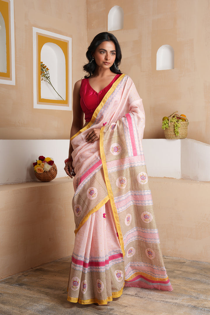 Aura Pink Chanderi Saree