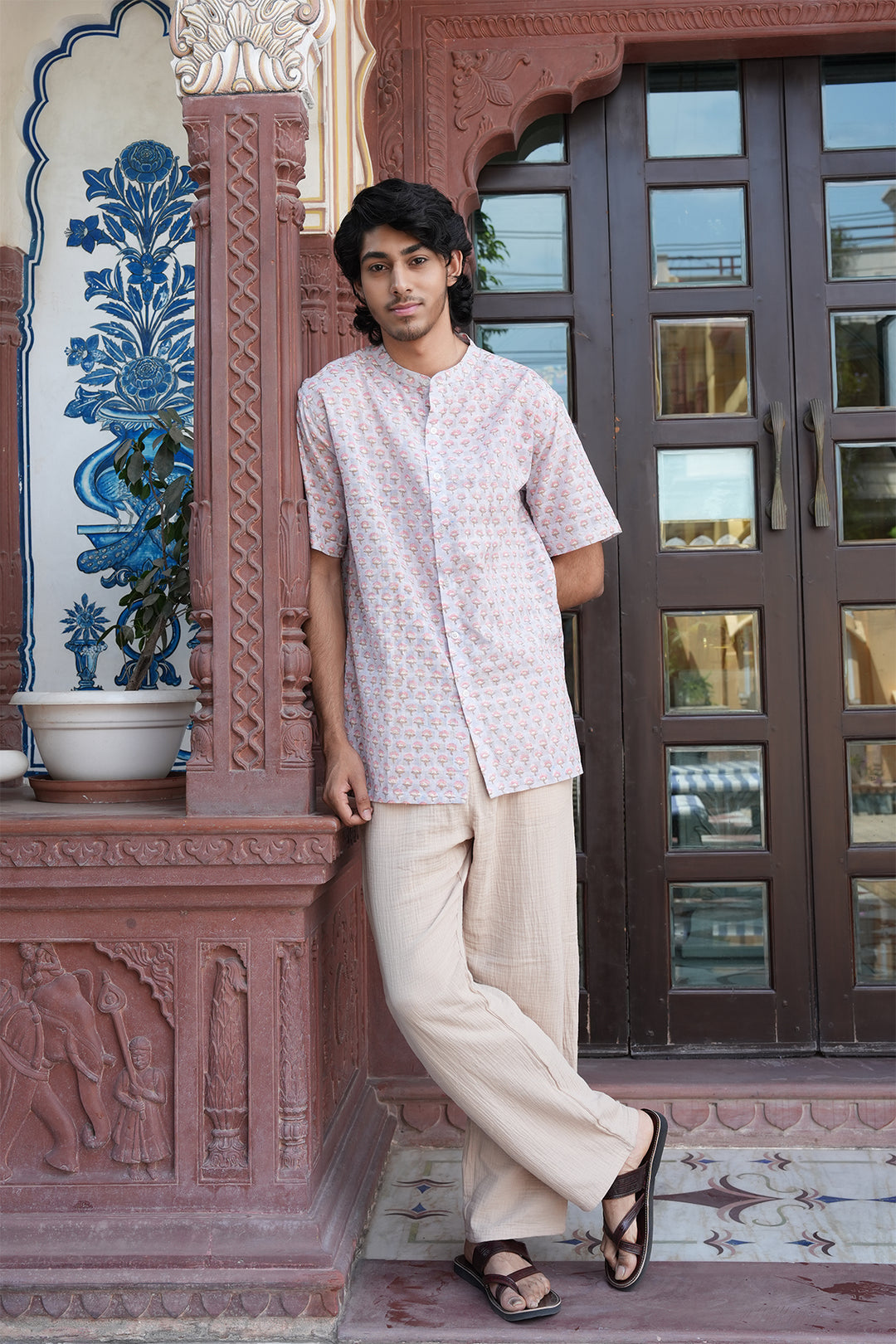 Vaayu Grey Block Printed Cotton Shirt
