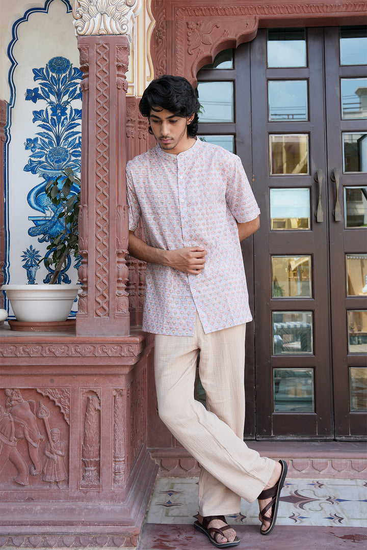 Vaayu Grey Block Printed Cotton Shirt