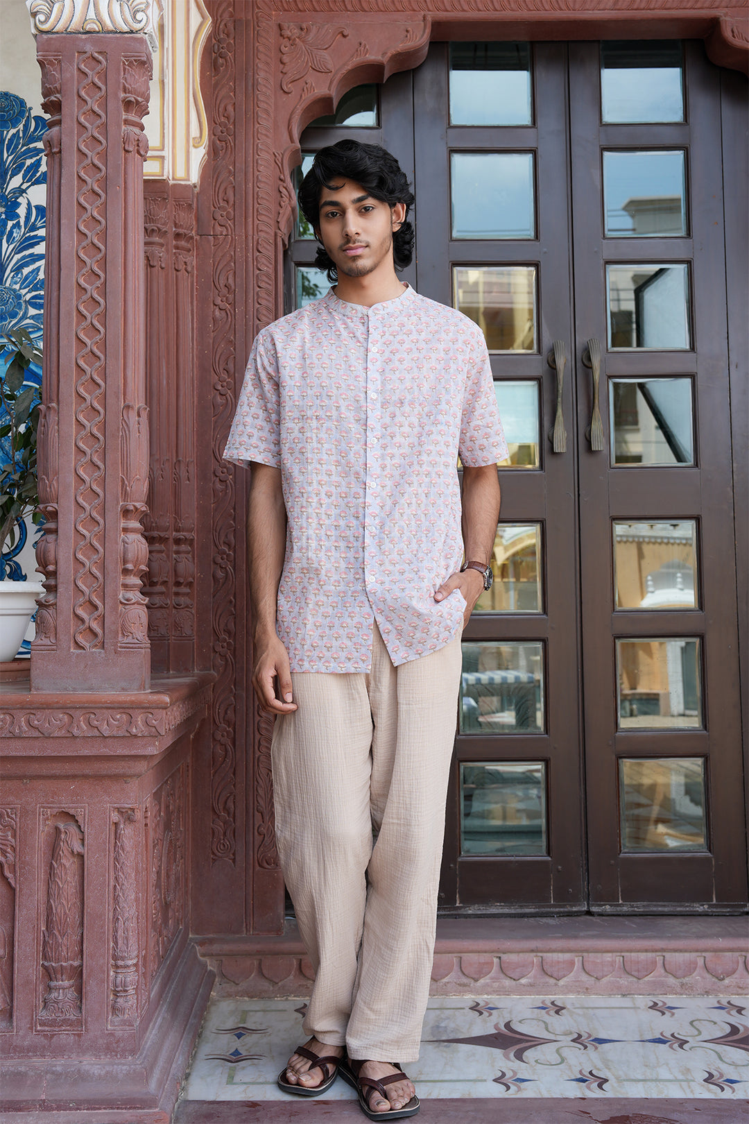 Vaayu Grey Block Printed Cotton Shirt