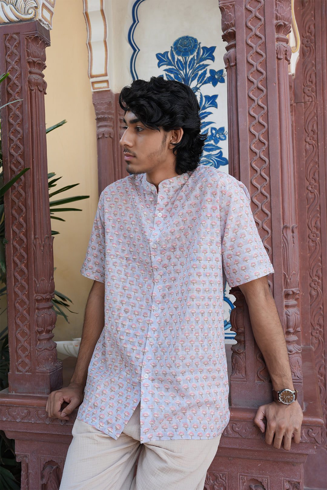 Vaayu Grey Block Printed Cotton Shirt
