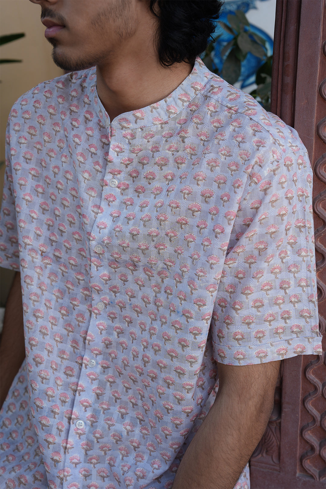 Vaayu Grey Block Printed Cotton Shirt