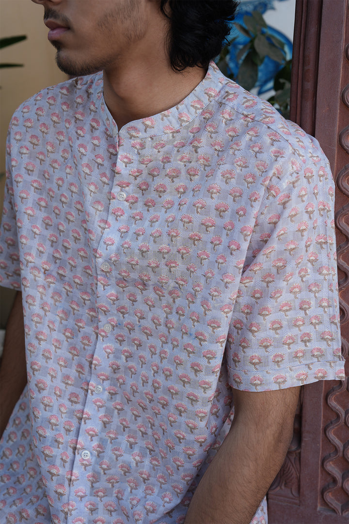 Vaayu Grey Block Printed Cotton Shirt