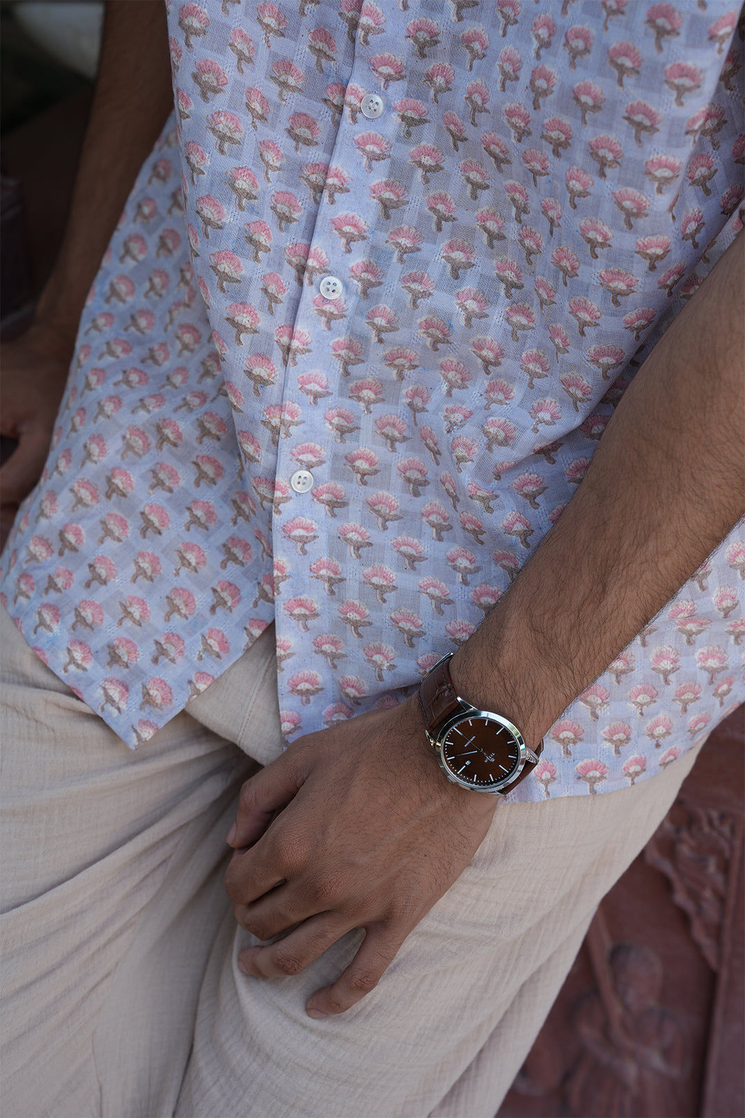 Vaayu Grey Block Printed Cotton Shirt