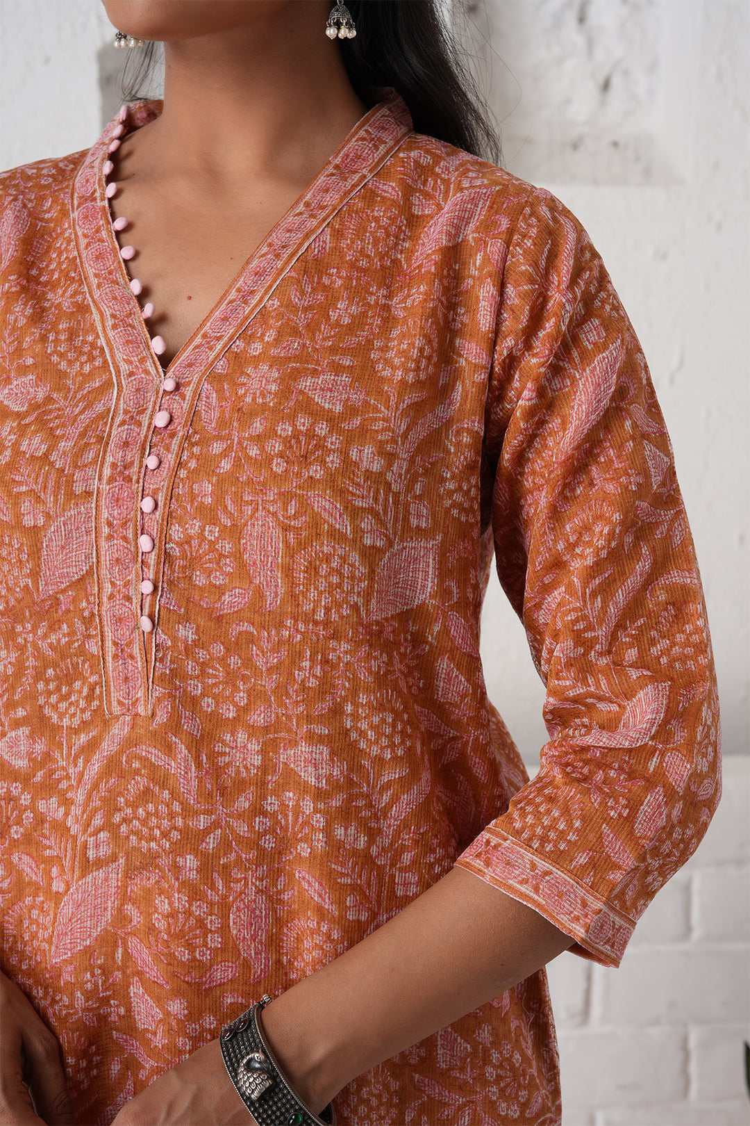 फूलWARI Brown Jaal Kota Doria Set of 3