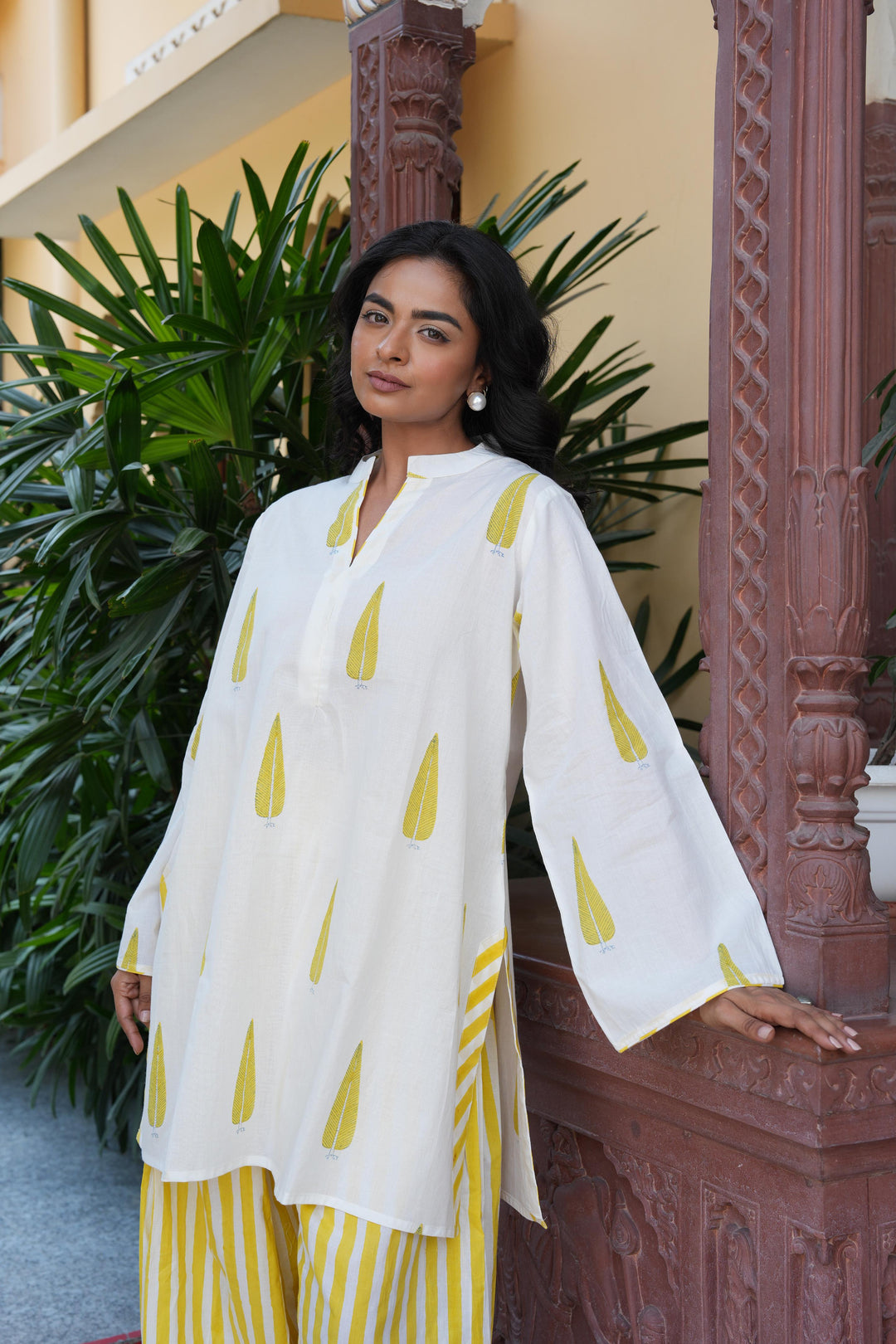 Pihu White Block Printed Cotton Kurta with Farshi Salwar Set of 2