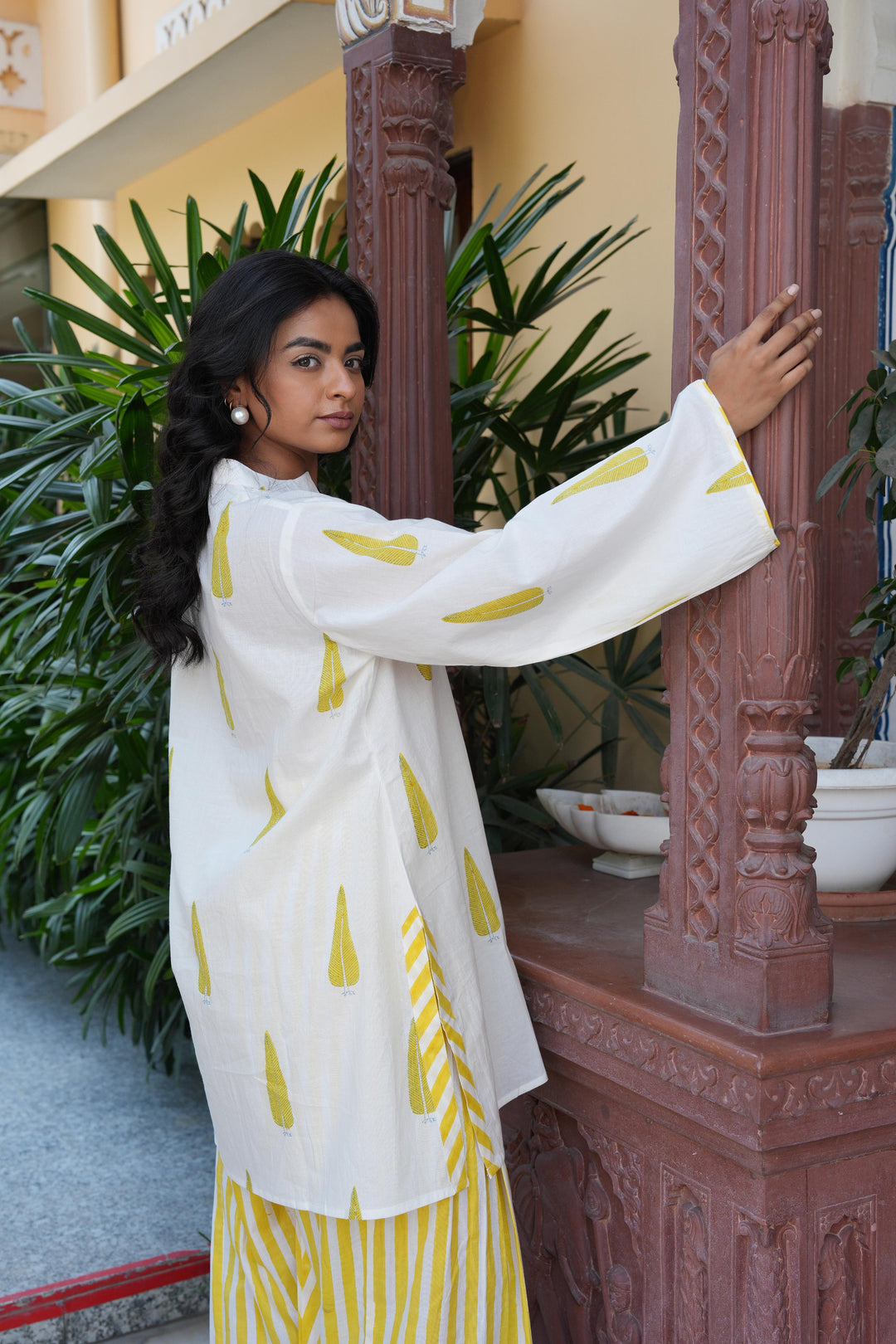 Pihu White Block Printed Cotton Kurta with Farshi Salwar Set of 2