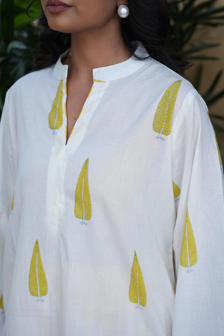 Pihu White Block Printed Cotton Kurta with Farshi Salwar Set of 2