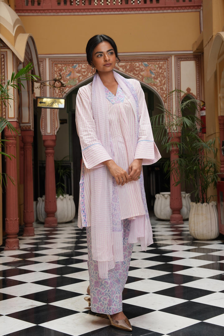Pihu Strip Block Printed Farshi Suit Set of 3