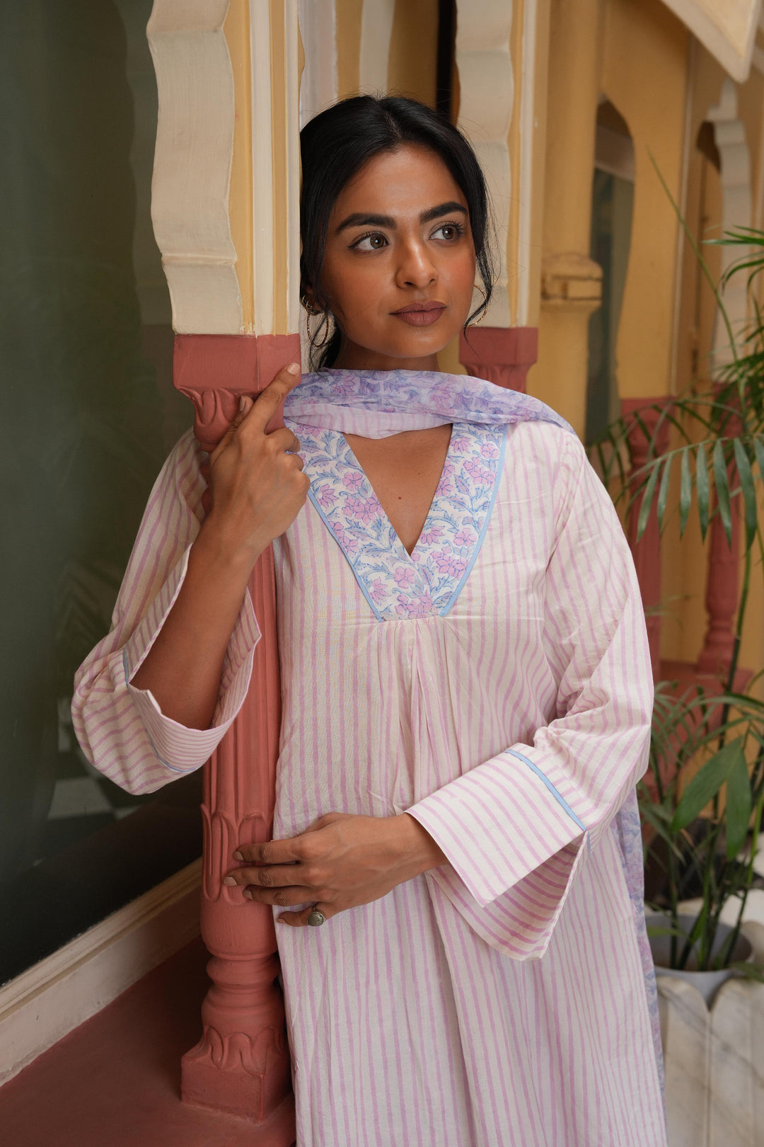 Pihu Strip Block Printed Farshi Suit Set of 3