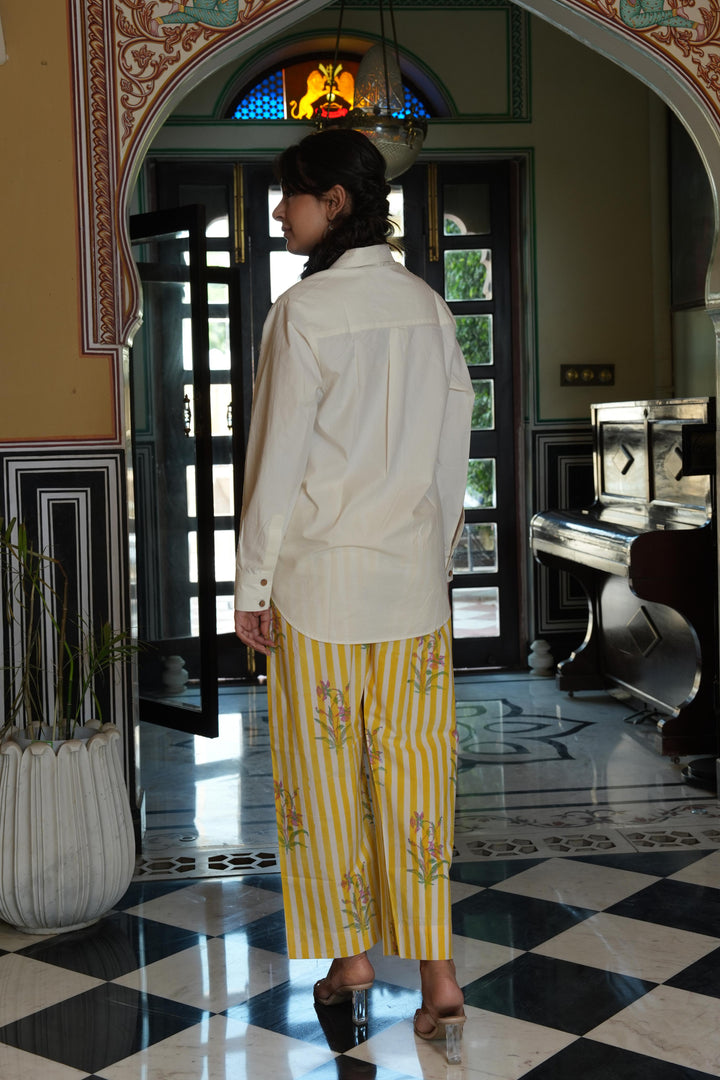Pihu White Solid Shirt with Block Printed Poplin Pant Set of 2