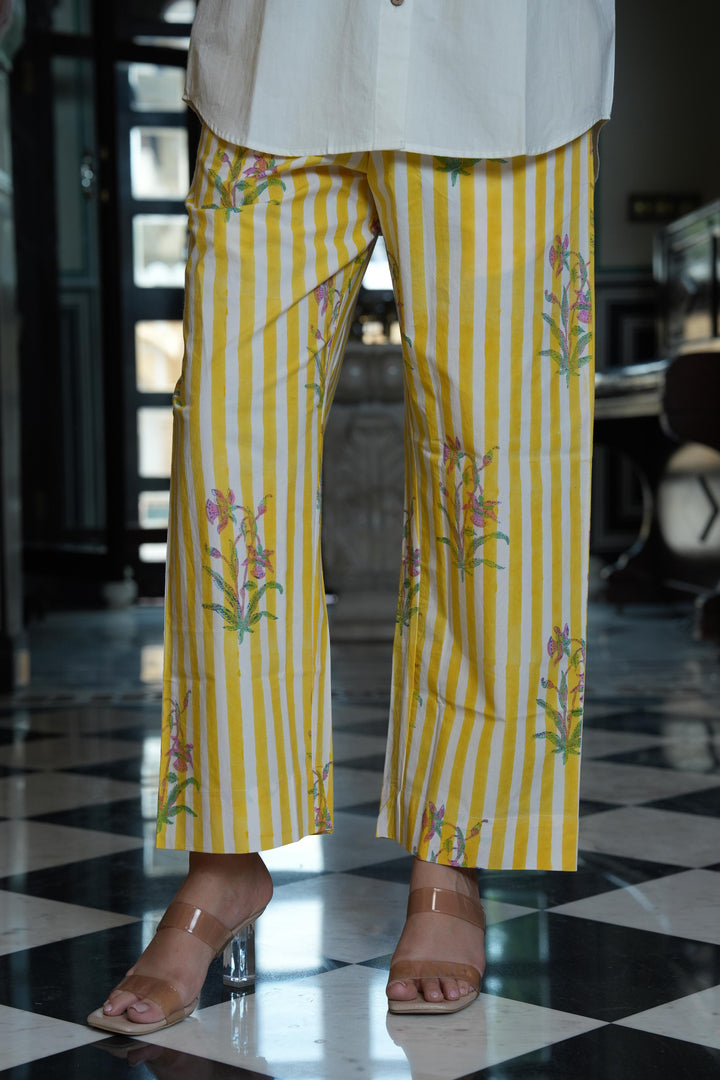 Pihu White Solid Shirt with Block Printed Poplin Pant Set of 2