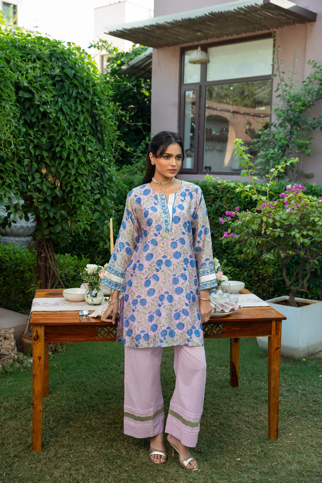 Rivaaz Pink Chanderi Short Kurta Set of 3