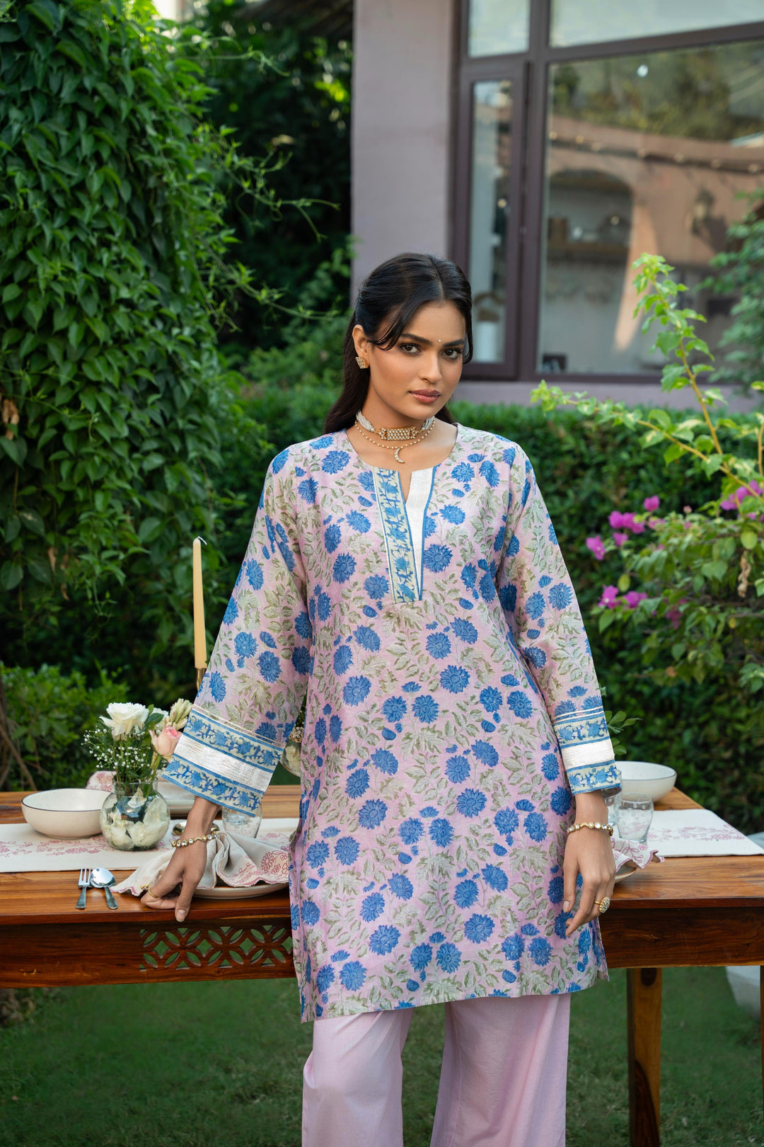 Rivaaz Pink Chanderi Short Kurta Set of 3