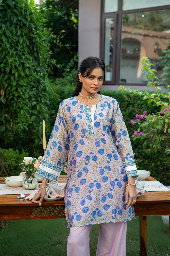 Rivaaz Pink Chanderi Short Kurta Set of 2