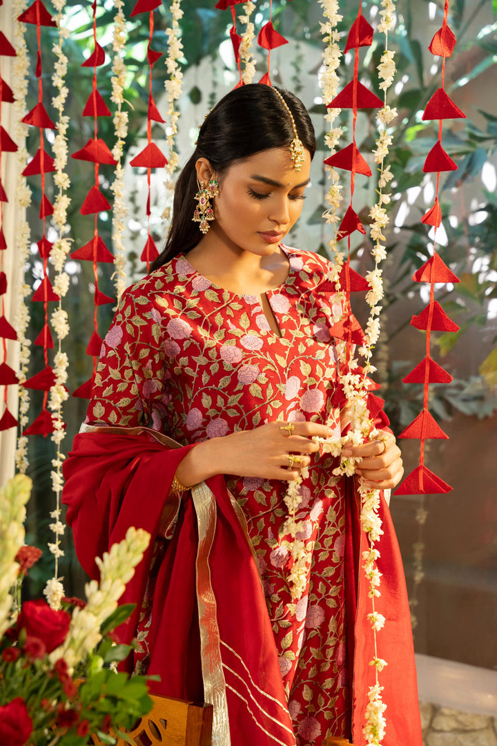 Rivaaz Red Block Printed Chanderi Kurta Set of 3