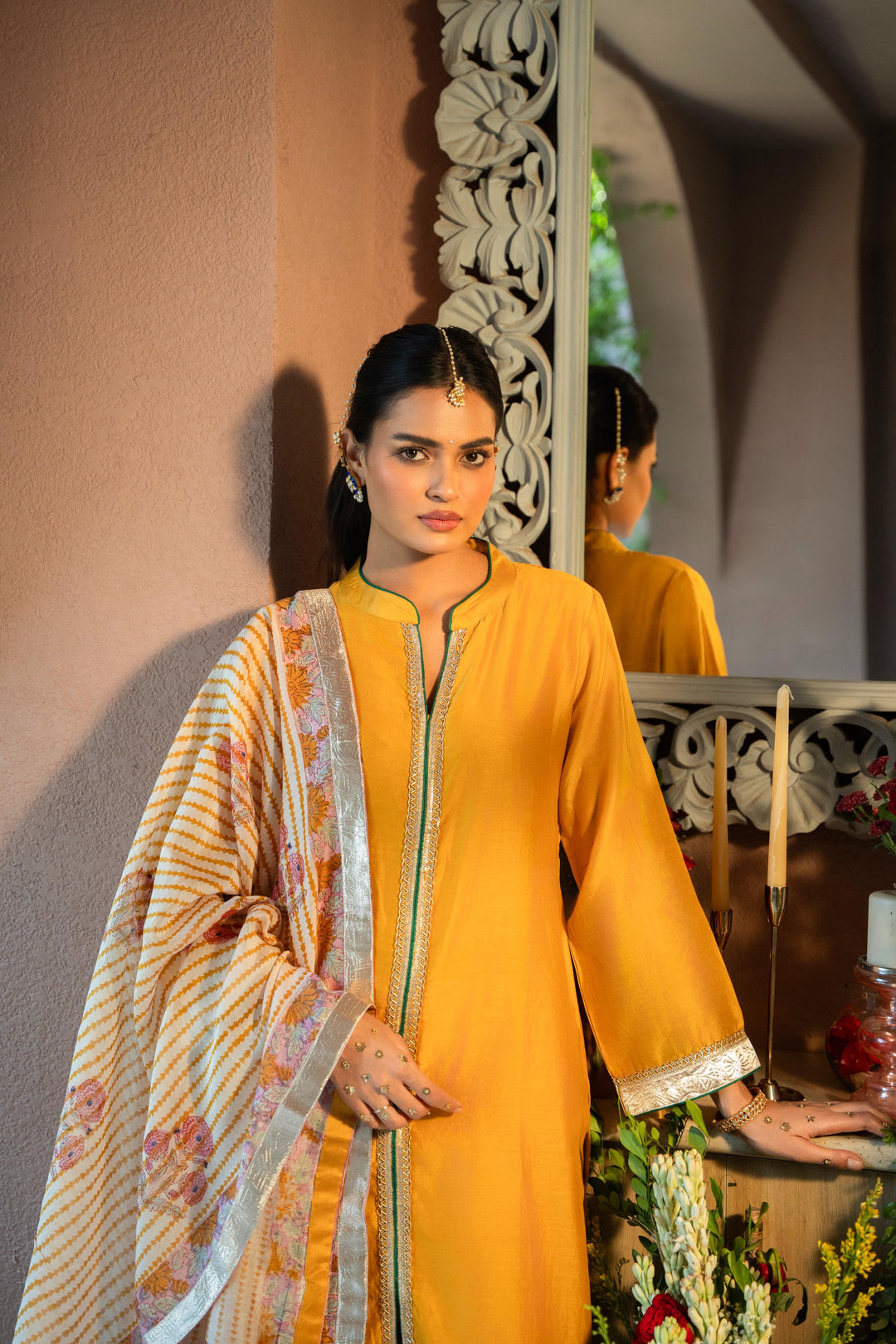 Rivaaz Mustard Plain Chanderi Kurta Set of 3