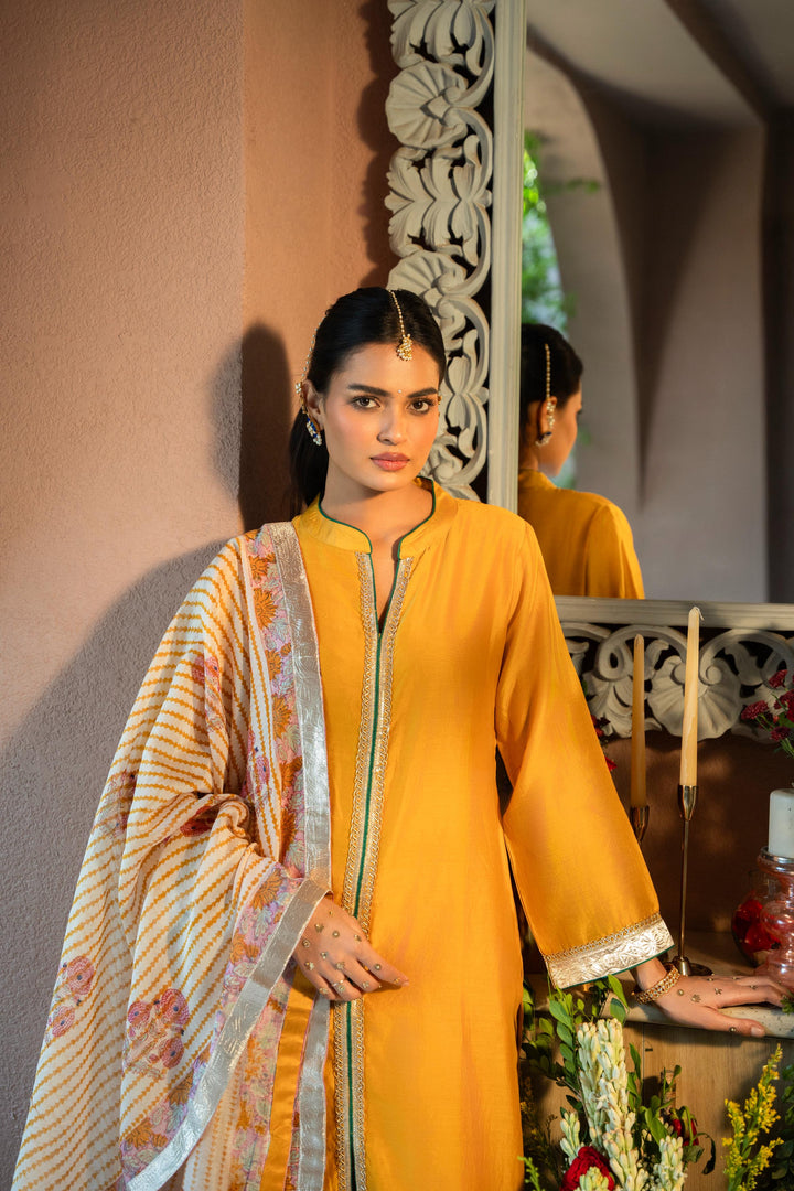 Rivaaz Mustard Plain Chanderi Kurta Set of 3