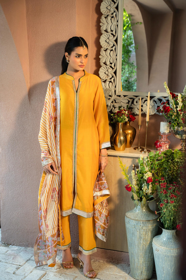 Rivaaz Mustard Plain Chanderi Kurta Set of 3