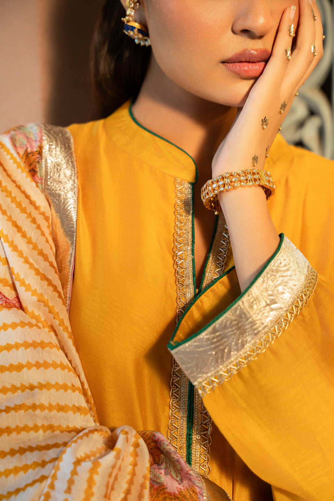 Rivaaz Mustard Plain Chanderi Kurta Set of 3