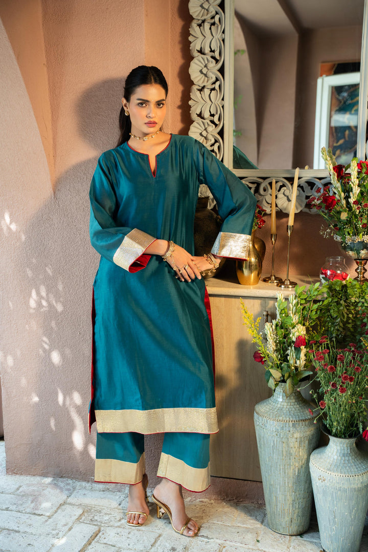 Rivaaz Green Plain Chanderi Kurta Set of 3