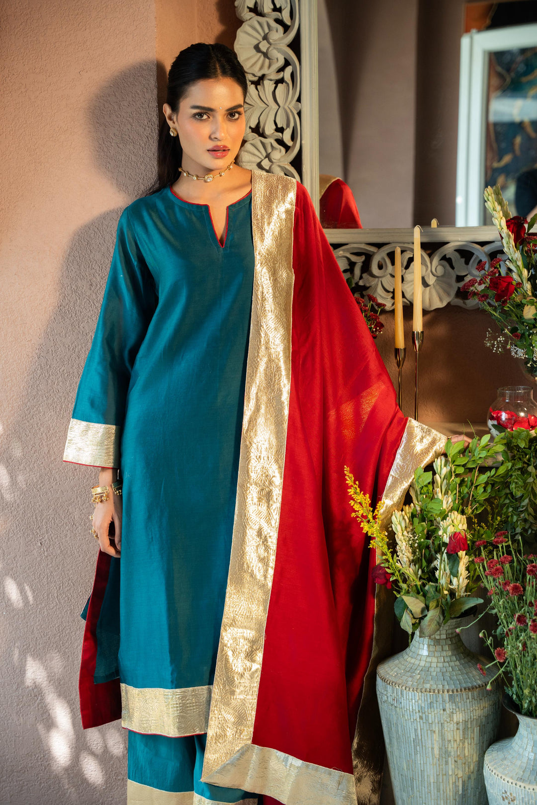 Rivaaz Green Plain Chanderi Kurta Set of 3