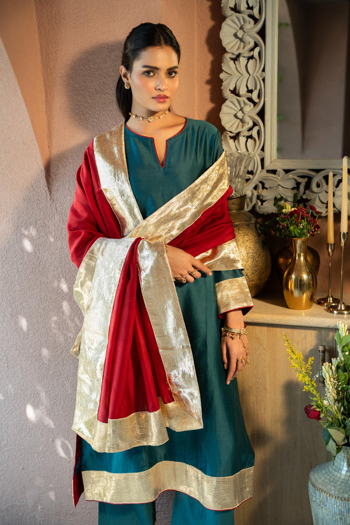 Rivaaz Green Plain Chanderi Kurta Set of 3