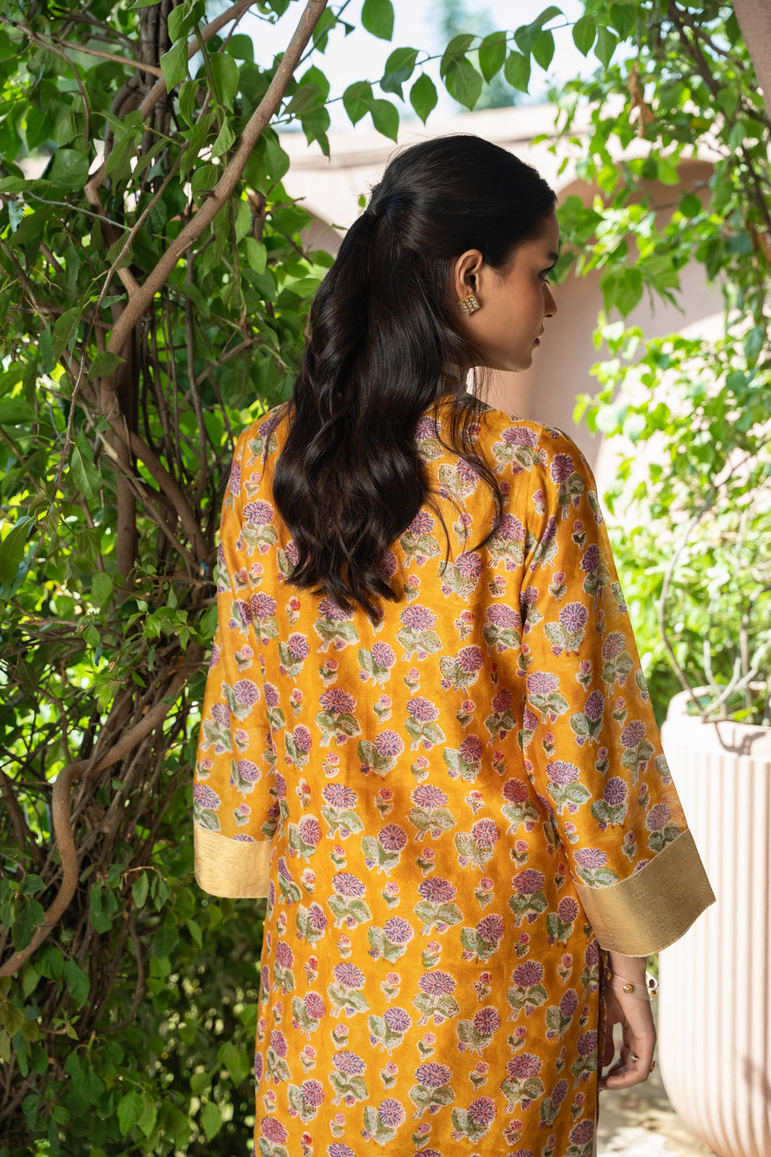 Rivaaz Mustard Block Printed Chanderi Kurta Set of 2