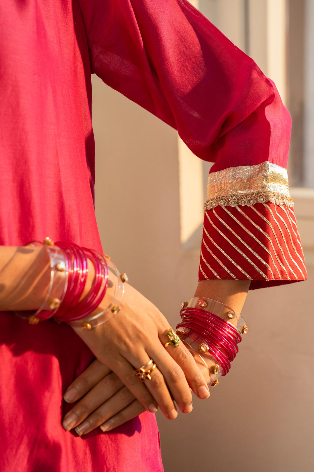 Rivaaz Pink Plain Chanderi Kurta Set of 2