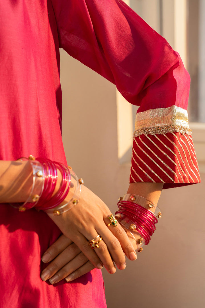Rivaaz Pink Plain Chanderi Kurta Set of 2