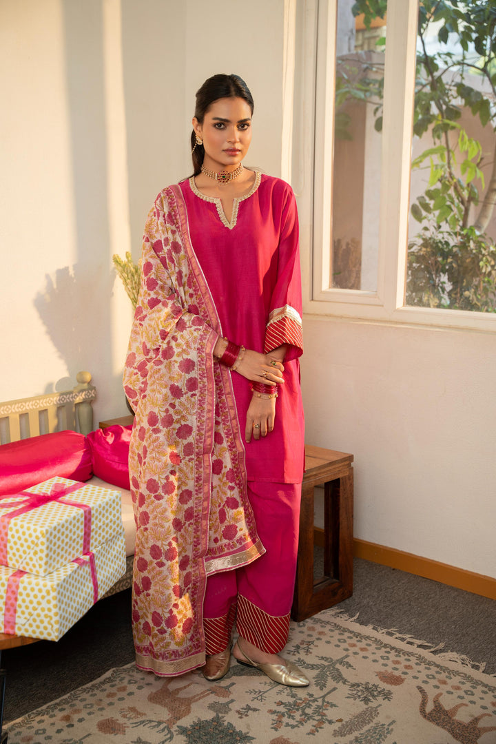 Rivaaz Pink Plain Chanderi Kurta Set of 3