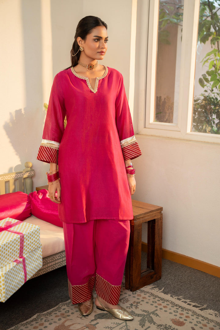 Rivaaz Pink Plain Chanderi Kurta Set of 2