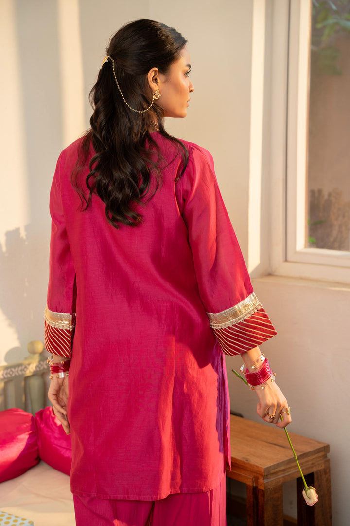 Rivaaz Pink Plain Chanderi Kurta Set of 2