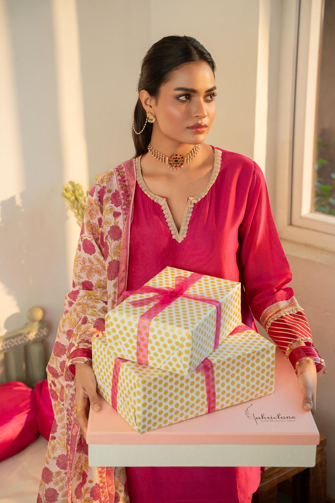 Rivaaz Pink Plain Chanderi Kurta Set of 3
