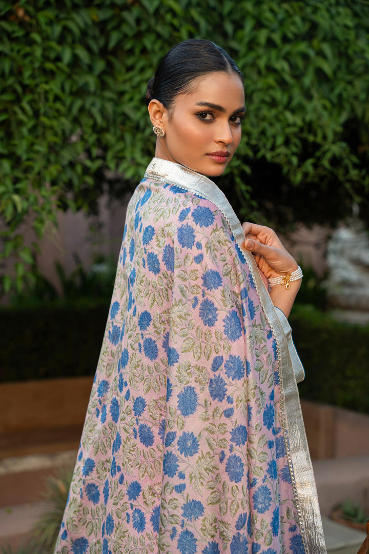 Rivaaz Pink Plain Chanderi Anarkali Suit Set of 3