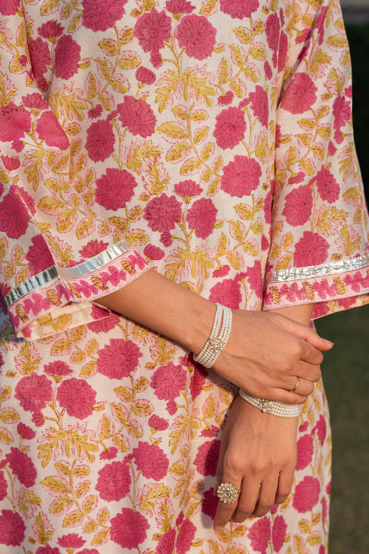 Rivaaz Ivory & Pink Hand Block Printed Chanderi Suit Set of 2