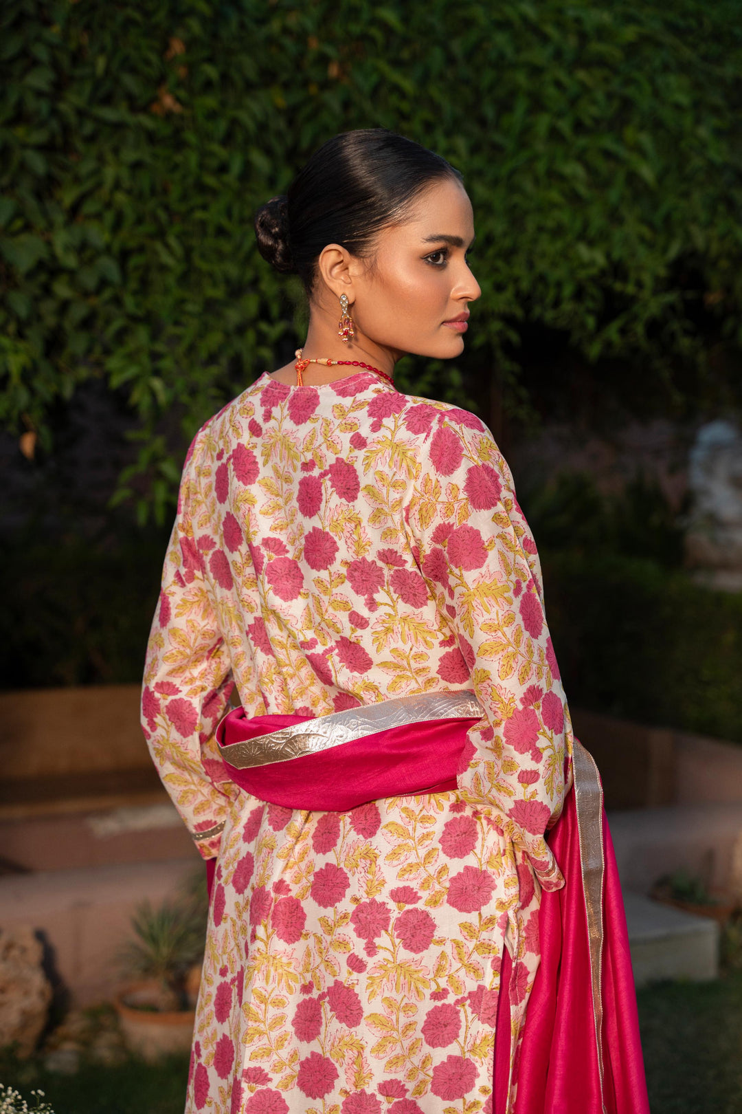 Rivaaz Ivory & Pink Hand Block Printed Chanderi Suit Set of 3