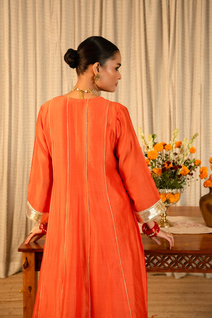 Rivaaz Orange Plain Chanderi Anarkali Suit Set of 2