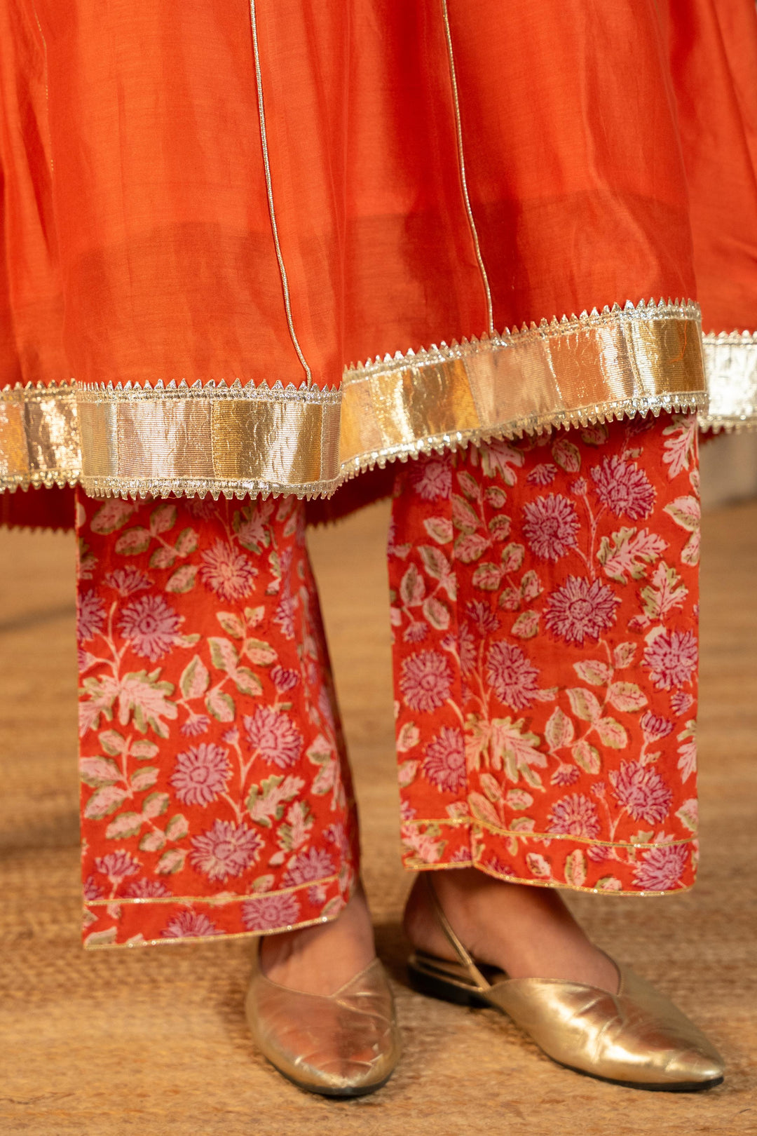 Rivaaz Orange Plain Chanderi Anarkali Suit Set of 2