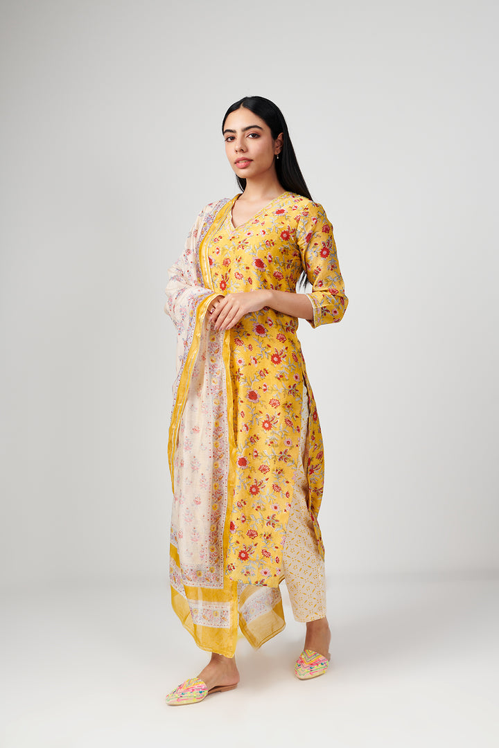 Jashn Yellow Chanderi Kurta Set of 3